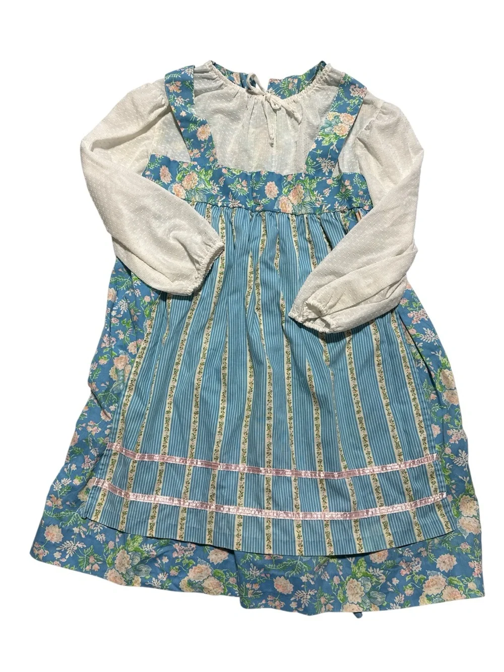 VTG‎ 70s JCPenney Floral Prairie Pinafore Dress Girls Size 16.5 No Iron Blue